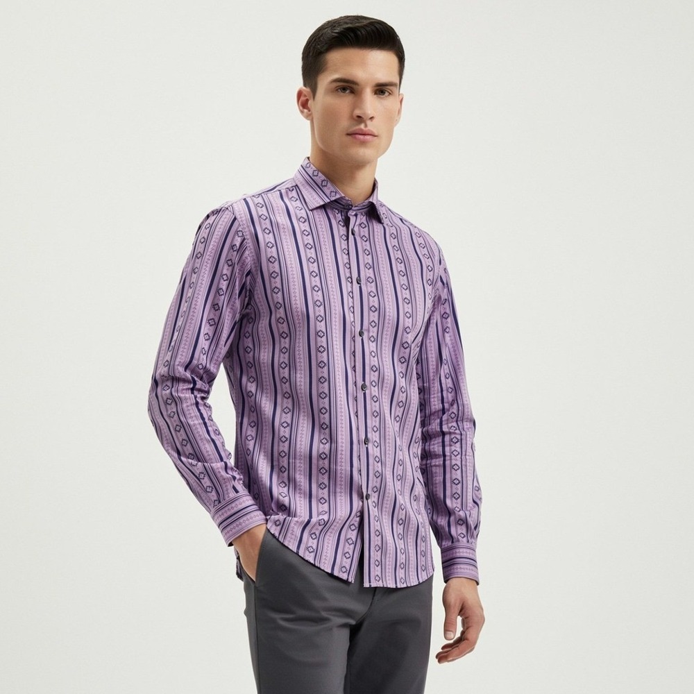 Bassiri Mens XL Purple Striped Long Sleeve Button Down Dress Shirt Limited